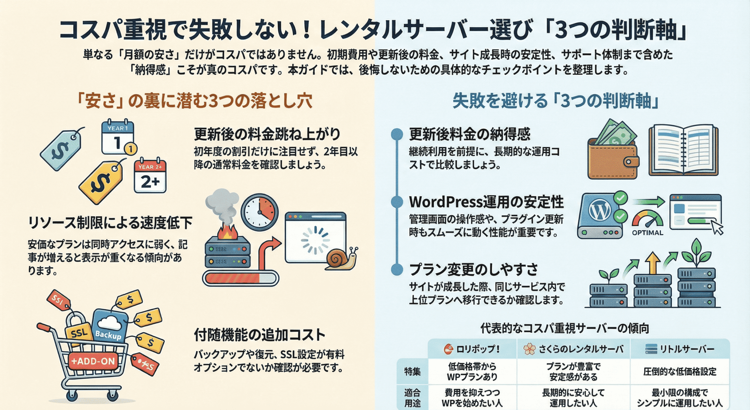 レンタルサーバー コスパ重視で失敗しない！サーバー選びの「3つの判断軸」